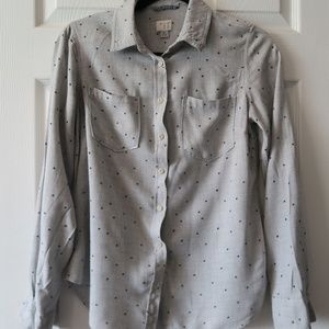Womens Gray Button Up Work Shirt w/ Stars